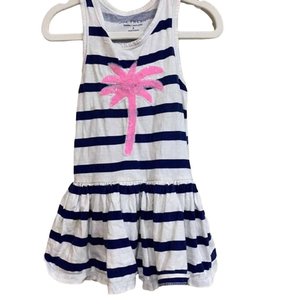 Girls Joe Fresh Dress 2T White & Navy stripes with palm tree sparkle